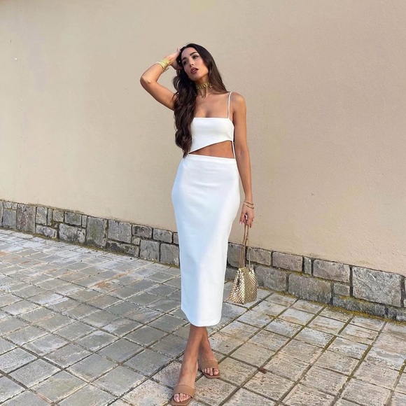 Zara Dresses & Skirts - Zara Cut Out Midi Bodycon Shower Bridal Wedding Dress
